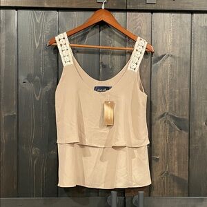 Blue Rain Beige Layered Top with Crochet Straps